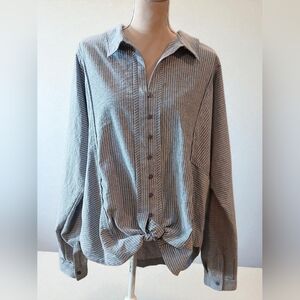 Heyson Oversized Blue White Tie Front Stripe Womans Plus 1x Beach Vacation